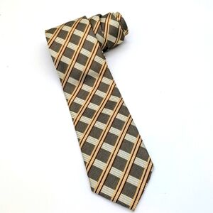 Georgia Brutini Men's Tie Gold Brown Plaid Classic Handmade